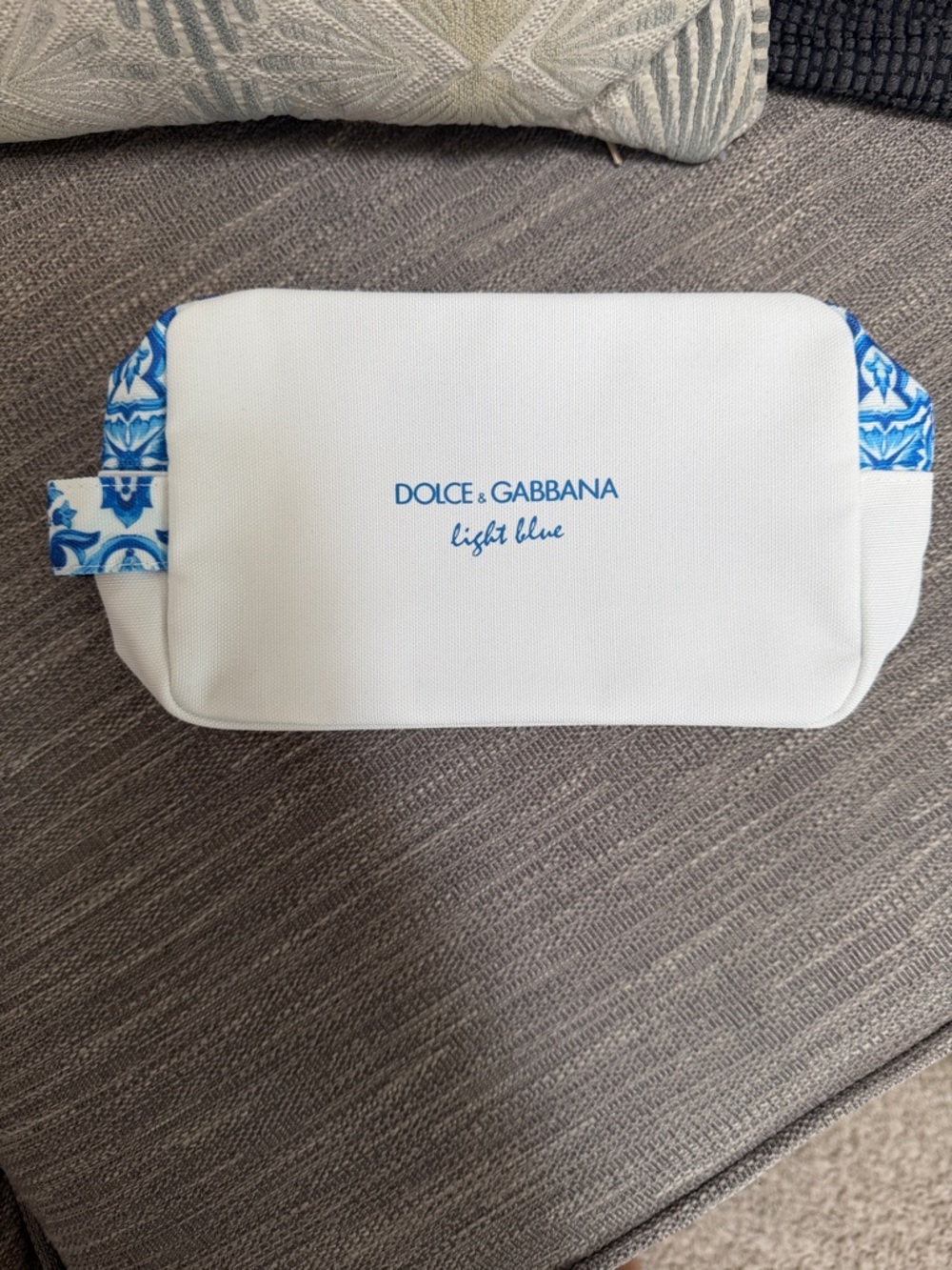 Dolce & Gabbana White Cosmetic Pouch with Blue Tile Accents